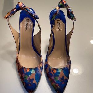 J Renee Sz. 11 Blue Floral Print Sling Back Heels